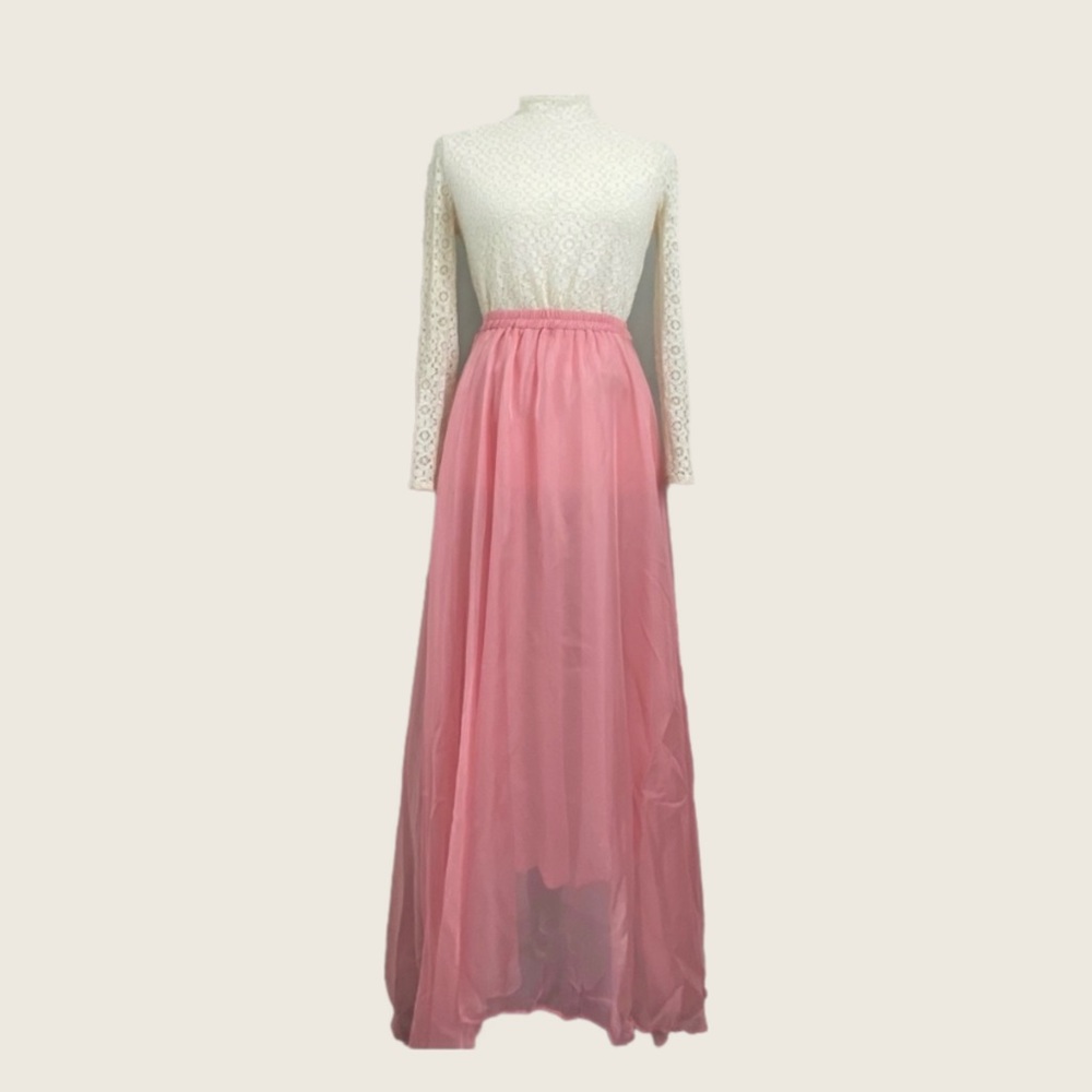 Kate Kasin Waterfall Chiffon Maxi Skirt Candy Pink